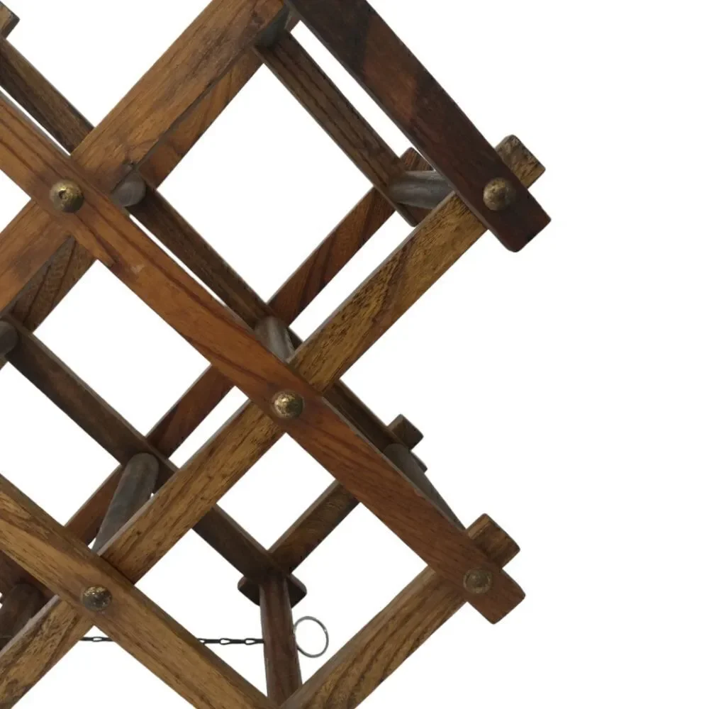 Wood Accordion Wine Bottle Rack Sturdy MCM Expandable Holds‎ 10 Bottles Heavy